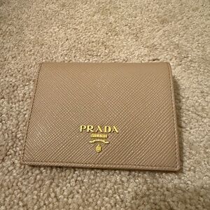 Authentic Prada Beige Saffiano Leather Bifold Wallet with COA